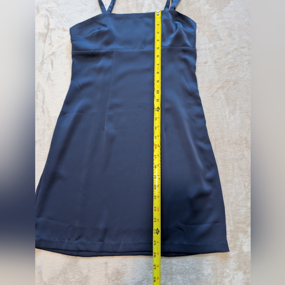 Urban Outfitters UO 90s Style Navy Blue Satin Mini Dress Keyhole Open Back Small - Picture 15 of 15